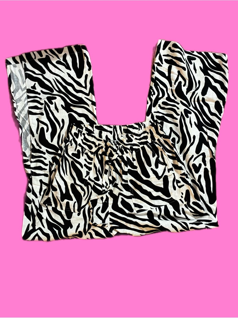 Zebra Print Wide-Leg Pants - Black & White